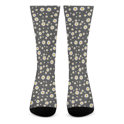 Grey Daisy Floral Pattern Print Crew Socks