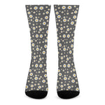 Grey Daisy Floral Pattern Print Crew Socks