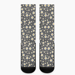 Grey Daisy Floral Pattern Print Crew Socks