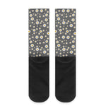Grey Daisy Floral Pattern Print Crew Socks