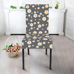 Grey Daisy Floral Pattern Print Dining Chair Slipcover
