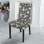 Grey Daisy Floral Pattern Print Dining Chair Slipcover