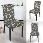 Grey Daisy Floral Pattern Print Dining Chair Slipcover