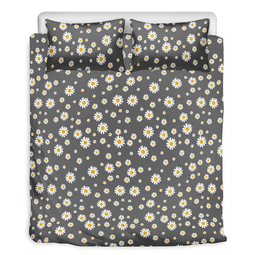 Grey Daisy Floral Pattern Print Duvet Cover Bedding Set