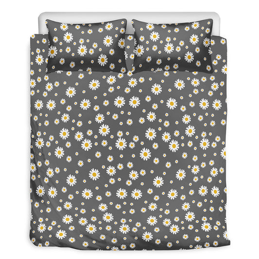 Grey Daisy Floral Pattern Print Duvet Cover Bedding Set