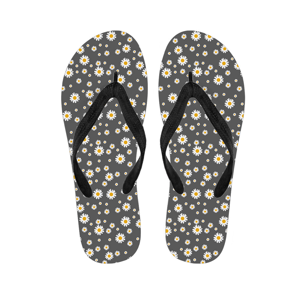 Grey Daisy Floral Pattern Print Flip Flops