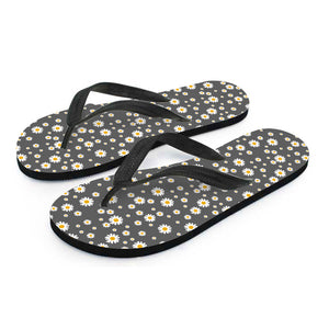 Grey Daisy Floral Pattern Print Flip Flops