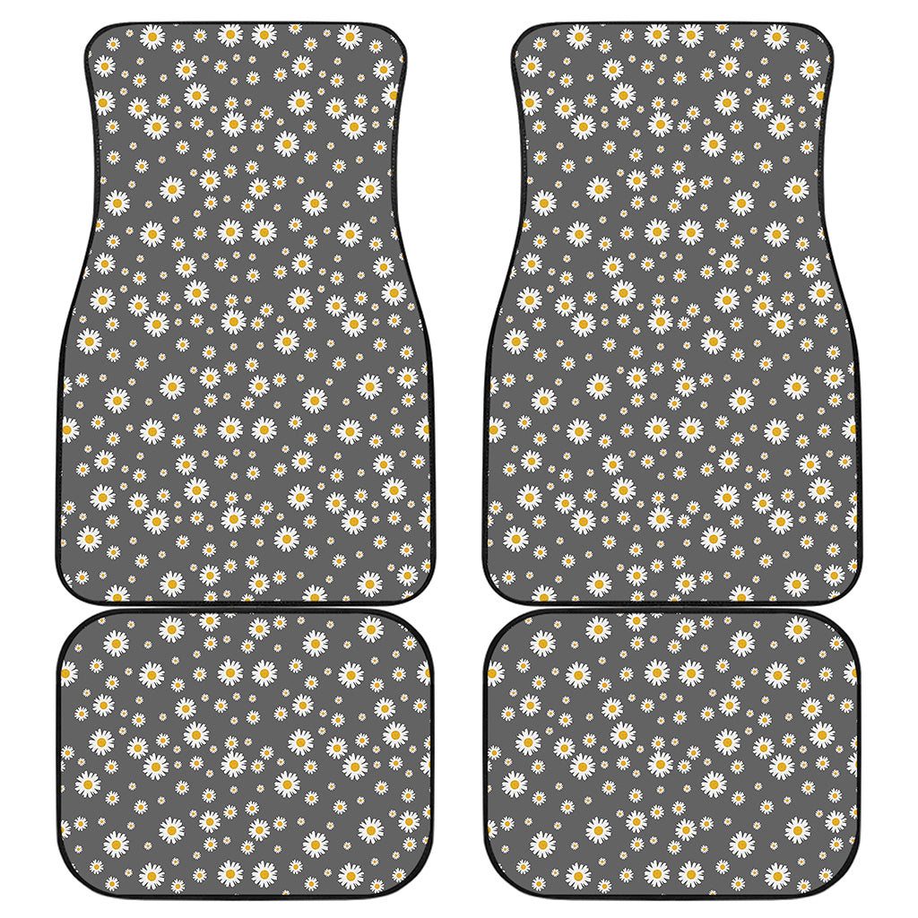 Grey Daisy Floral Pattern Print Front and Back Car Floor Mats