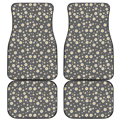 Grey Daisy Floral Pattern Print Front and Back Car Floor Mats