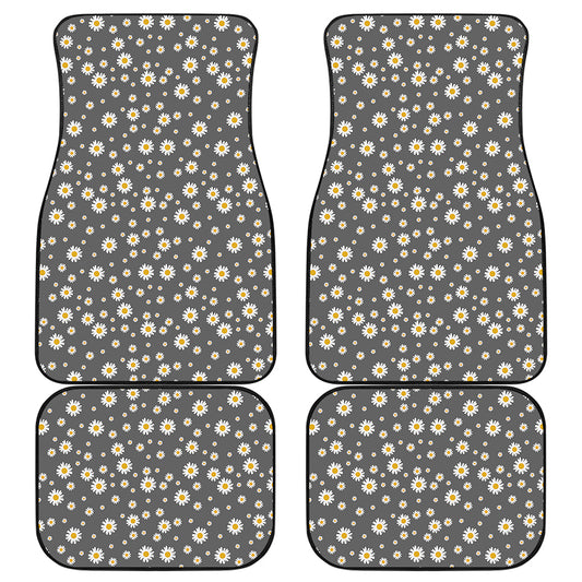 Grey Daisy Floral Pattern Print Front and Back Car Floor Mats