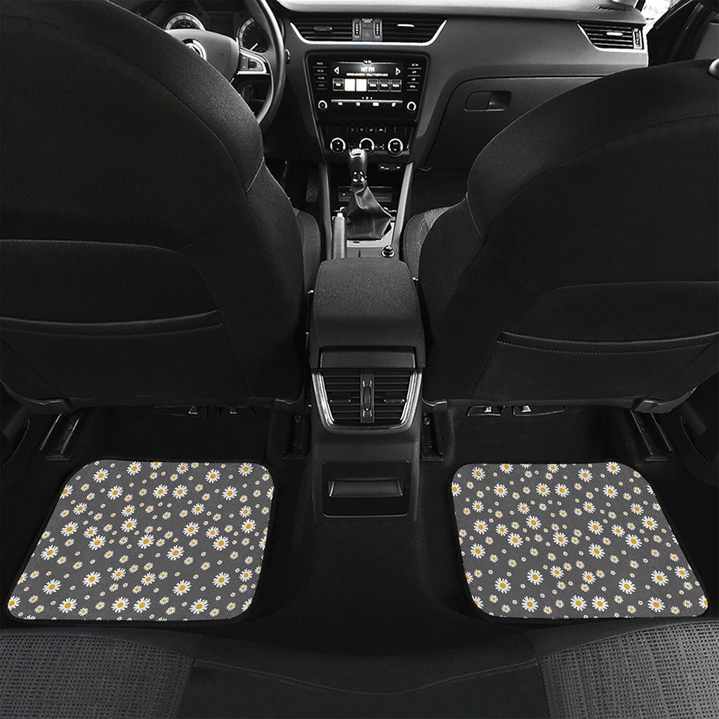 Grey Daisy Floral Pattern Print Front and Back Car Floor Mats