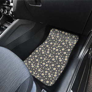 Grey Daisy Floral Pattern Print Front and Back Car Floor Mats