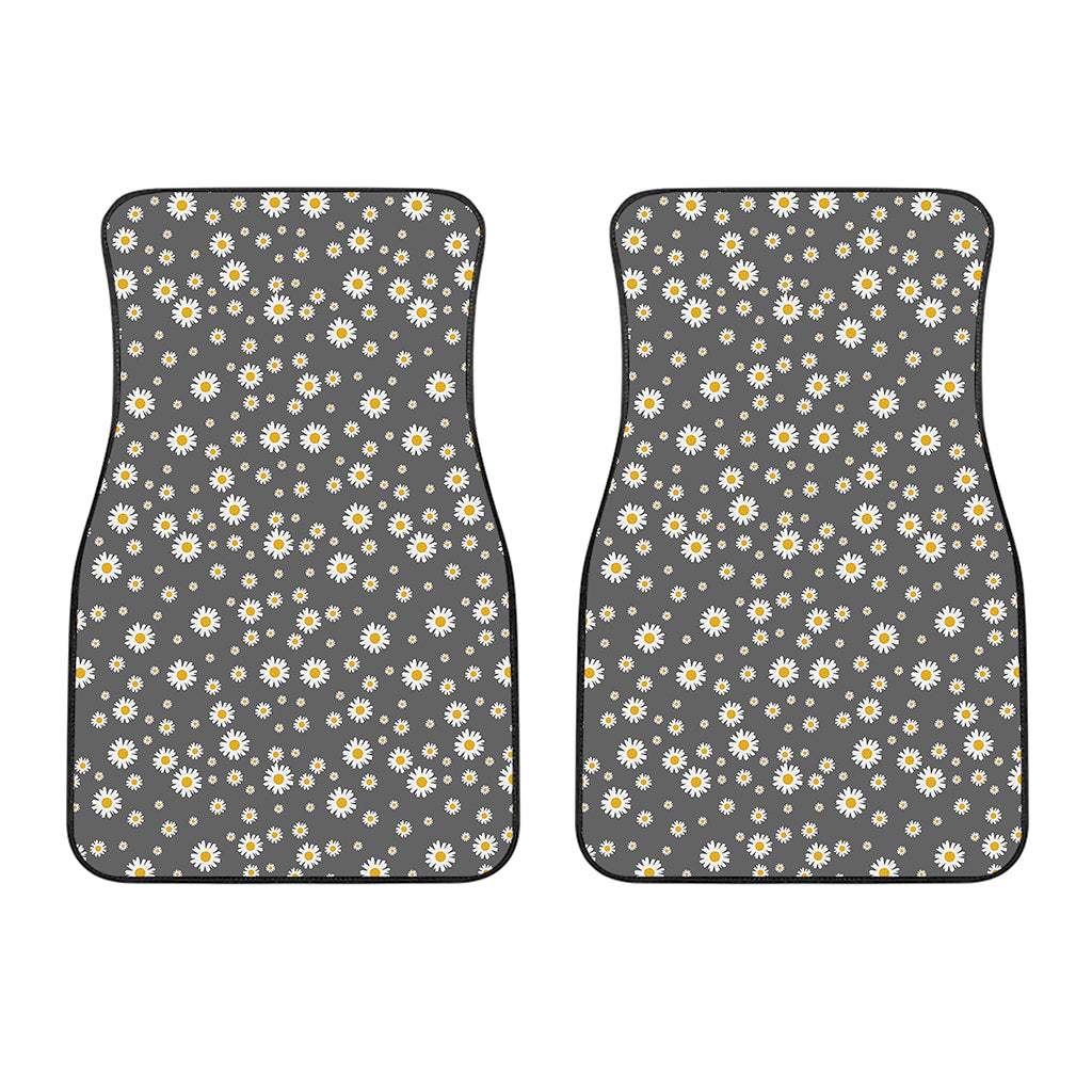 Grey Daisy Floral Pattern Print Front Car Floor Mats