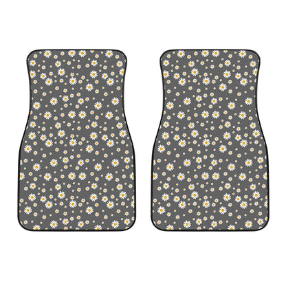 Grey Daisy Floral Pattern Print Front Car Floor Mats