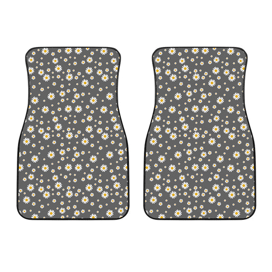 Grey Daisy Floral Pattern Print Front Car Floor Mats