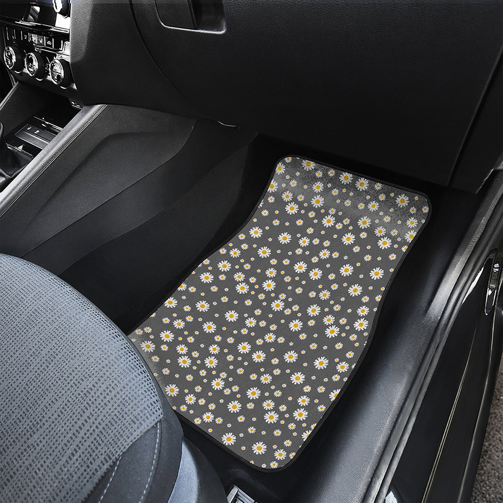 Grey Daisy Floral Pattern Print Front Car Floor Mats