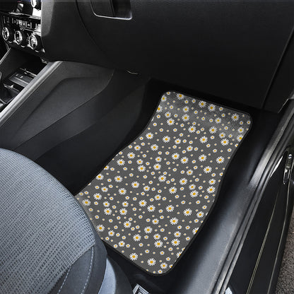 Grey Daisy Floral Pattern Print Front Car Floor Mats