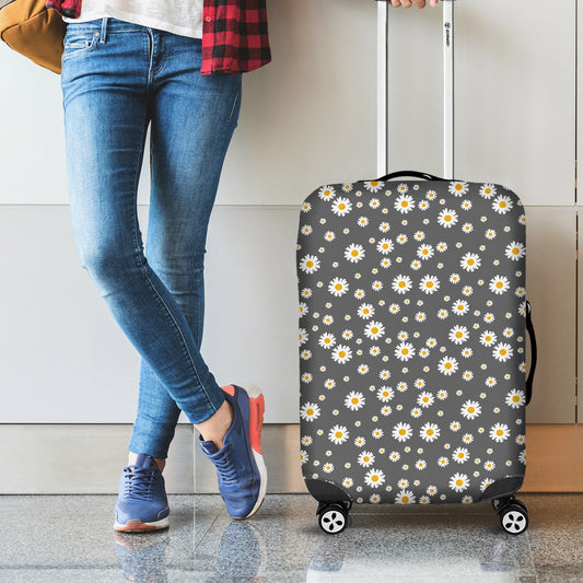 Grey Daisy Floral Pattern Print Luggage Cover