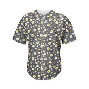 Grey Daisy Floral Pattern Print Men's Baseball Jersey