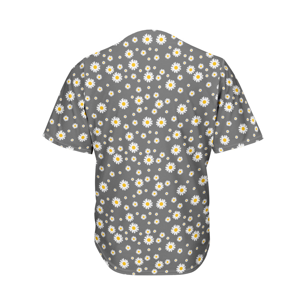 Grey Daisy Floral Pattern Print Men's Baseball Jersey