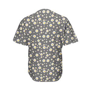 Grey Daisy Floral Pattern Print Men's Baseball Jersey