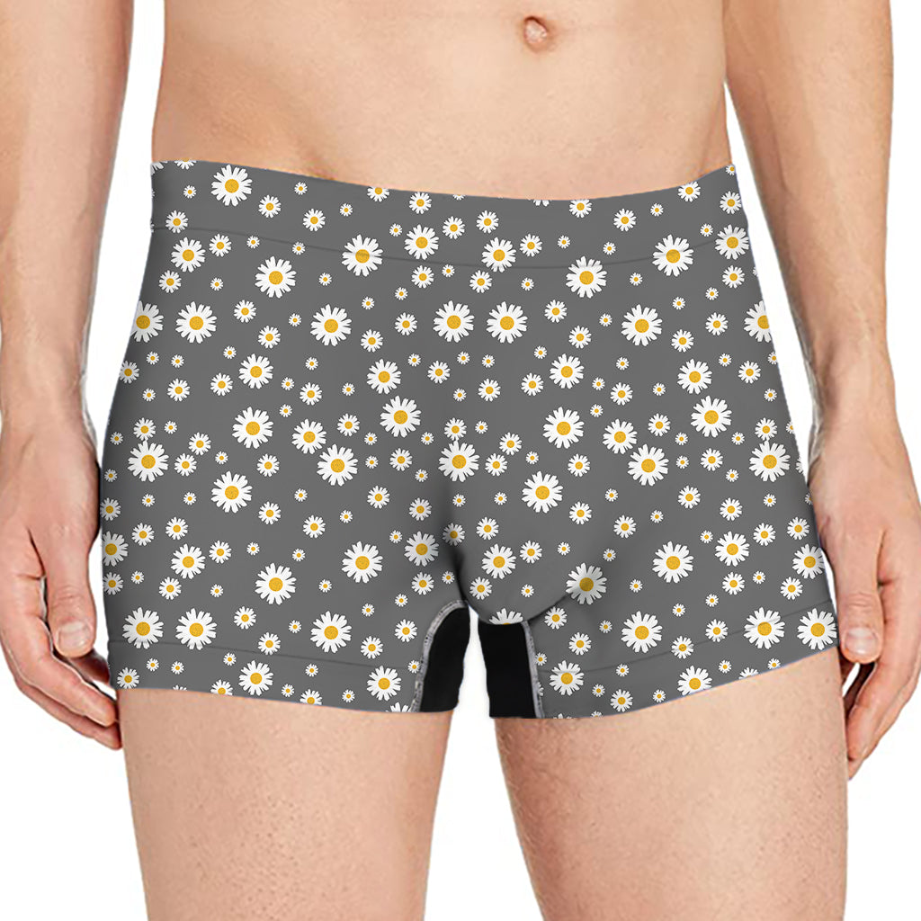 Grey Daisy Floral Pattern Print Men's Boxer Briefs