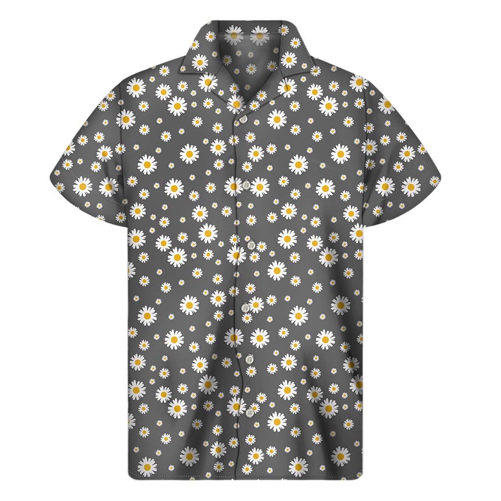 Grey Daisy Floral Pattern Print Men's Short Sleeve Shirt