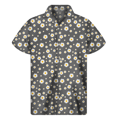 Grey Daisy Floral Pattern Print Men's Short Sleeve Shirt