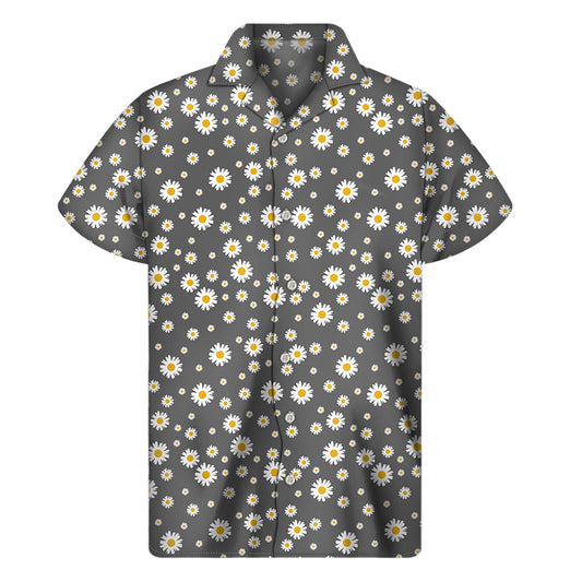 Grey Daisy Floral Pattern Print Men's Short Sleeve Shirt