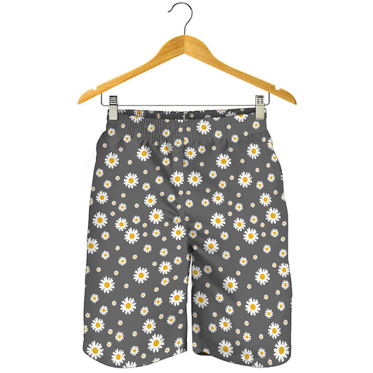 Grey Daisy Floral Pattern Print Men's Shorts