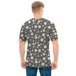Grey Daisy Floral Pattern Print Men's T-Shirt