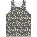 Grey Daisy Floral Pattern Print Men's Tank Top