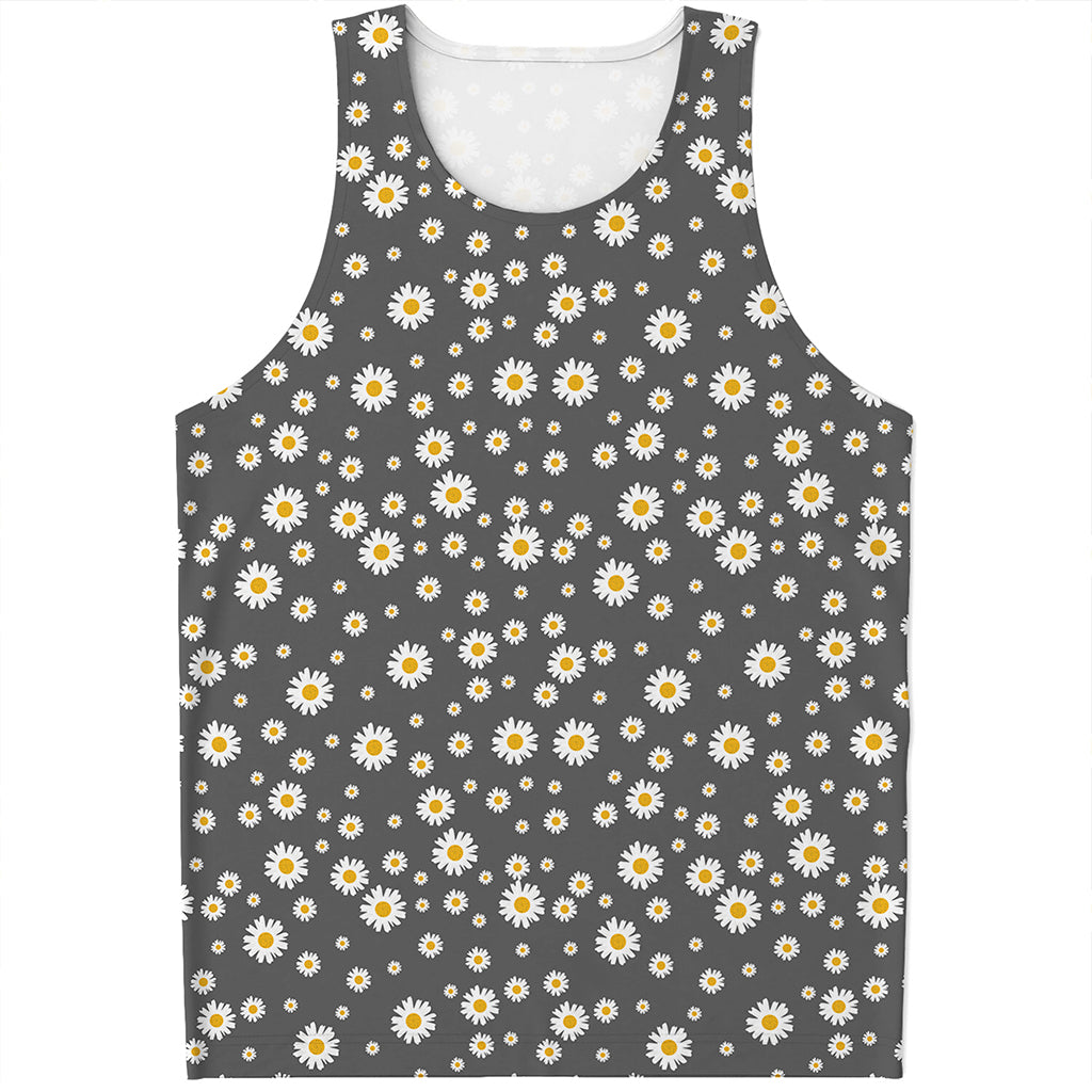 Grey Daisy Floral Pattern Print Men's Tank Top