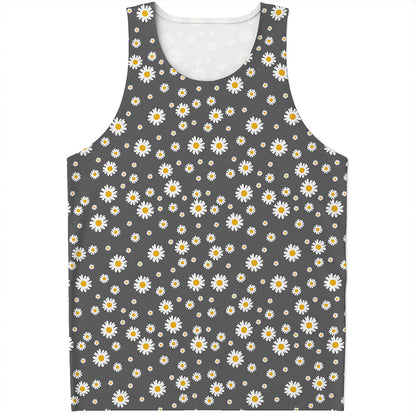 Grey Daisy Floral Pattern Print Men's Tank Top
