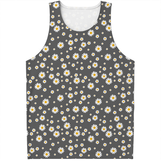 Grey Daisy Floral Pattern Print Men's Tank Top