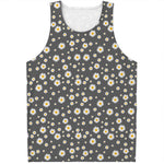 Grey Daisy Floral Pattern Print Men's Tank Top