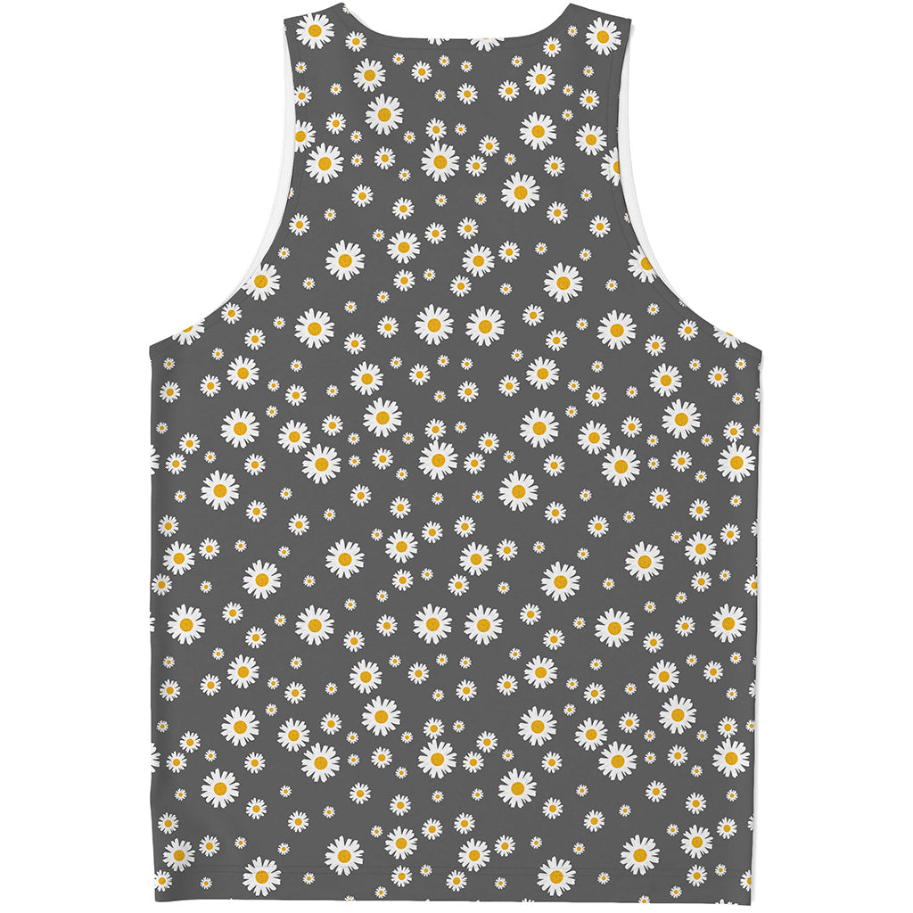 Grey Daisy Floral Pattern Print Men's Tank Top