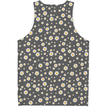 Grey Daisy Floral Pattern Print Men's Tank Top