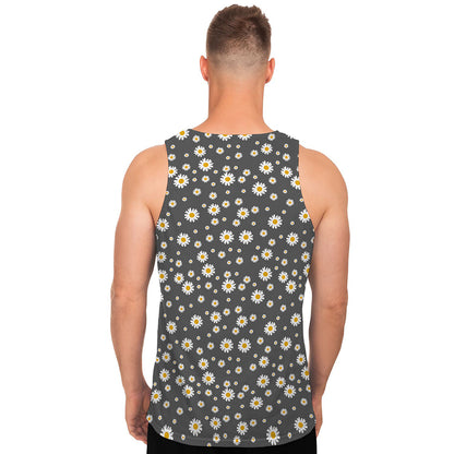 Grey Daisy Floral Pattern Print Men's Tank Top