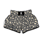 Grey Daisy Floral Pattern Print Muay Thai Boxing Shorts