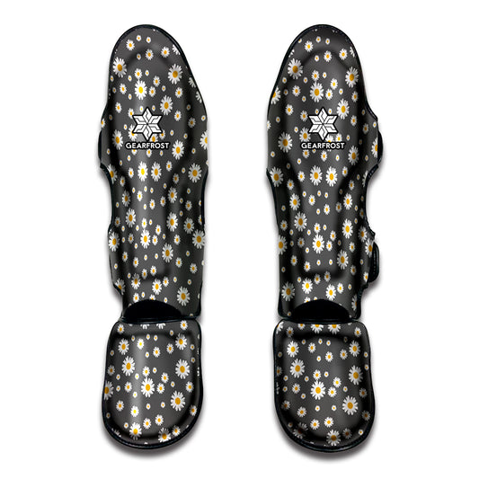 Grey Daisy Floral Pattern Print Muay Thai Shin Guard