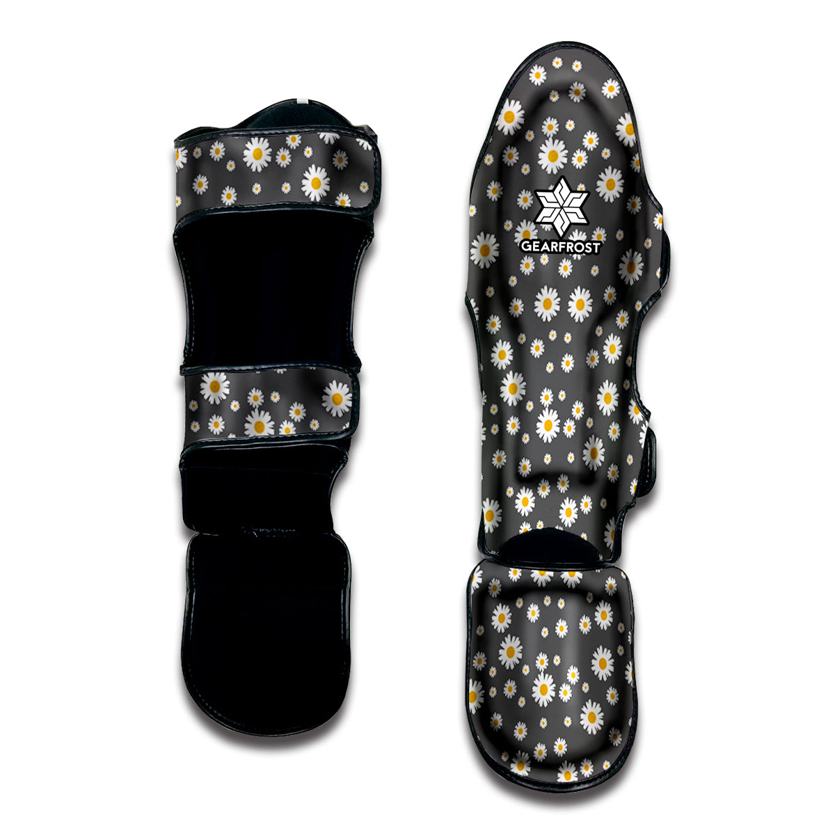 Grey Daisy Floral Pattern Print Muay Thai Shin Guard