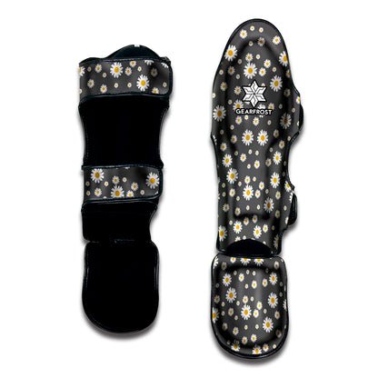 Grey Daisy Floral Pattern Print Muay Thai Shin Guard