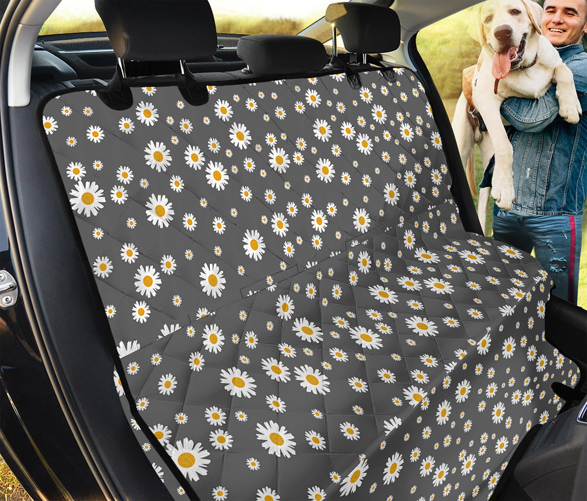 Grey Daisy Floral Pattern Print Pet Car Back Seat Cover