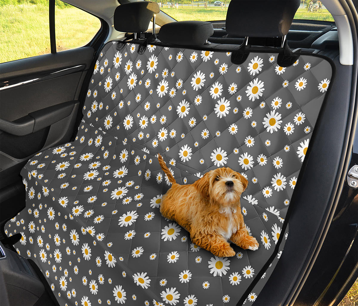 Grey Daisy Floral Pattern Print Pet Car Back Seat Cover