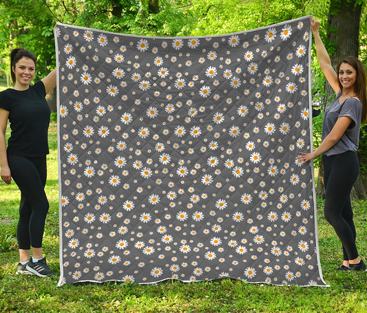 Grey Daisy Floral Pattern Print Quilt