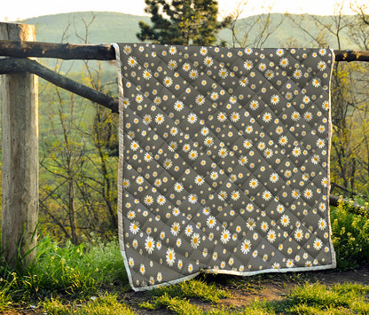 Grey Daisy Floral Pattern Print Quilt