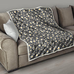 Grey Daisy Floral Pattern Print Quilt