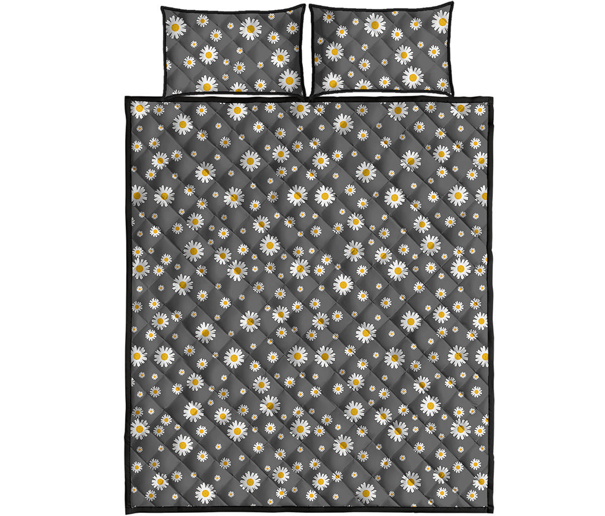 Grey Daisy Floral Pattern Print Quilt Bed Set