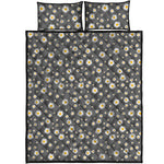 Grey Daisy Floral Pattern Print Quilt Bed Set